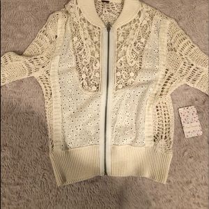 Free people crochet bomber jacket